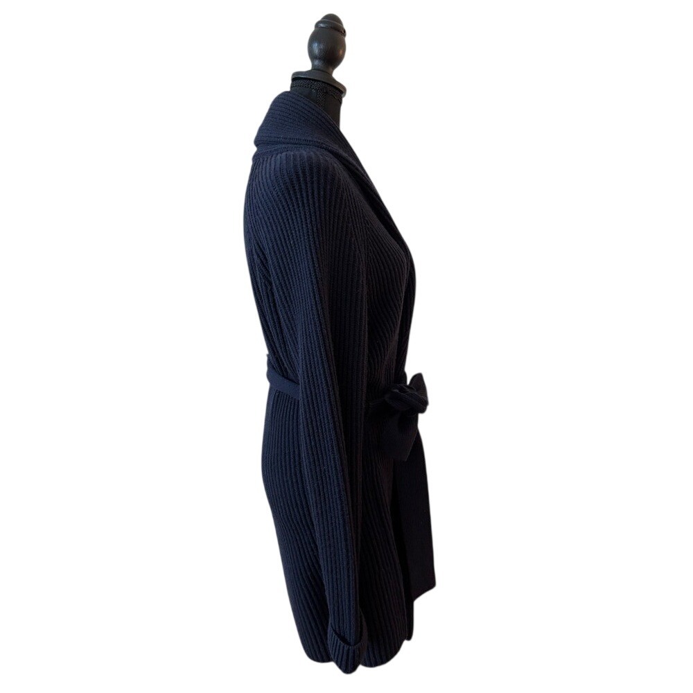 Tory Burch Navy Blue Wool Cashmere Wrap Sweater Rolled Neck Women's size Medium - Picture 2 of 8